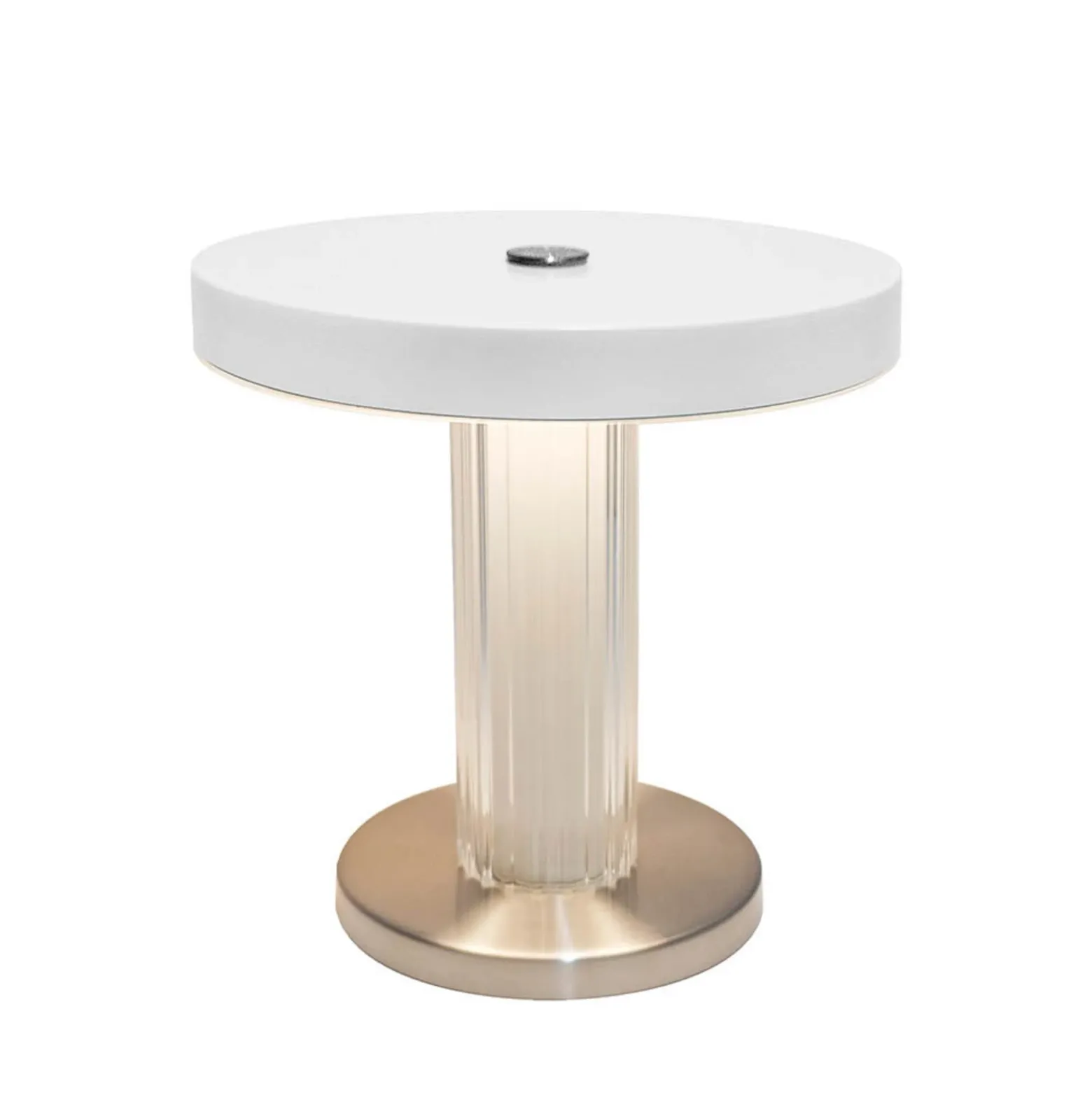 Lámpara de mesa LED recargable Trezzi, blanca, altura 22 cm, metal/vidrio