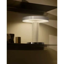 Lámpara de mesa LED recargable Trezzi, blanca, altura 22 cm, metal/vidrio
