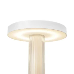 Lámpara de mesa LED recargable Trezzi, blanca, altura 22 cm, metal/vidrio