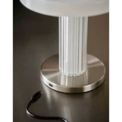 Lámpara de mesa LED recargable Trezzi, blanca, altura 22 cm, metal/vidrio
