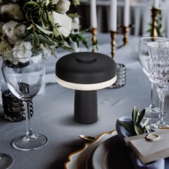 Lámpara de mesa LED recargable Pilu negro altura 16,5cm metal touchdim