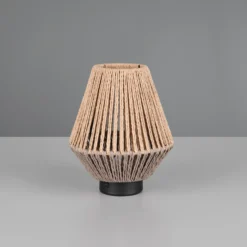 Lámpara de mesa LED recargable Lira, marrón, hilo de papel, altura 22 cm