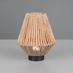 Lámpara de mesa LED recargable Lira, marrón, hilo de papel, altura 22 cm
