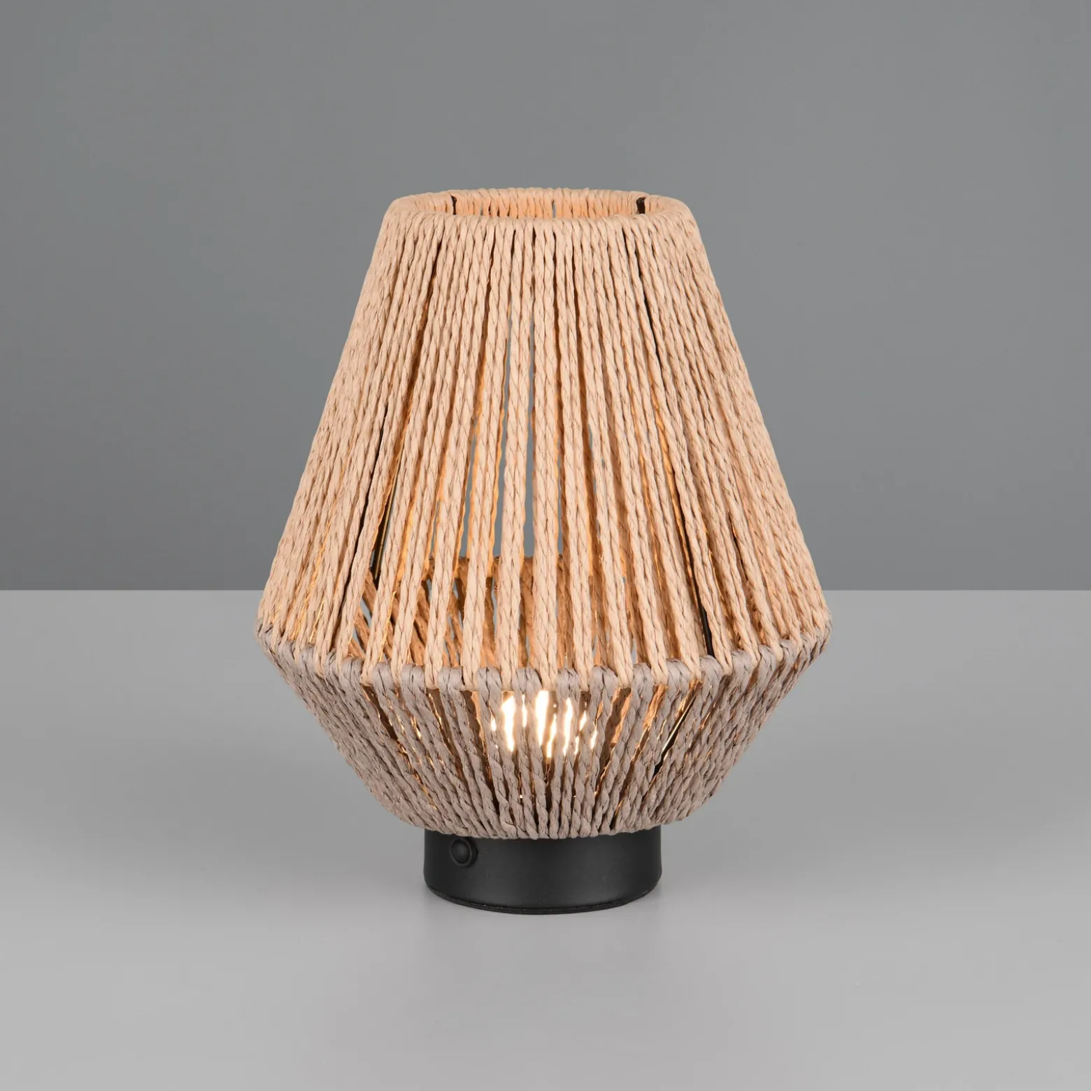 Lámpara de mesa LED recargable Lira, marrón, hilo de papel, altura 22 cm