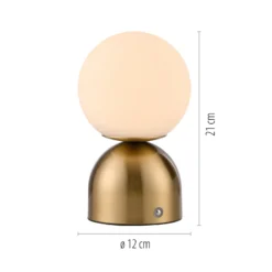 Lámpara de mesa LED recargable RUDI, dorada, altura 20 cm, CCT, regulación