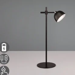 Lámpara de mesa LED recargable Maxima, negra, altura 41 cm, plástico