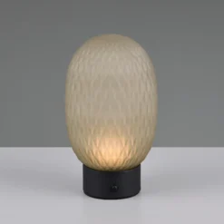 Lámpara de mesa LED recargable Facette, verde, USB, cristal,