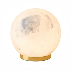 Lámpara de mesa LED recargable Luna, blanco mármol/dorado, 12 cm, atenuable