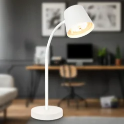 Lámpara de mesa LED recargable Biwo, blanca, regulador táctil, metal