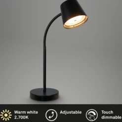 Lámpara de mesa LED recargable Biwo, negra, regulador táctil, metal