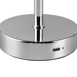 Lámpara de mesa LED recargable Jeff, color cromo, altura 30 cm, metal
