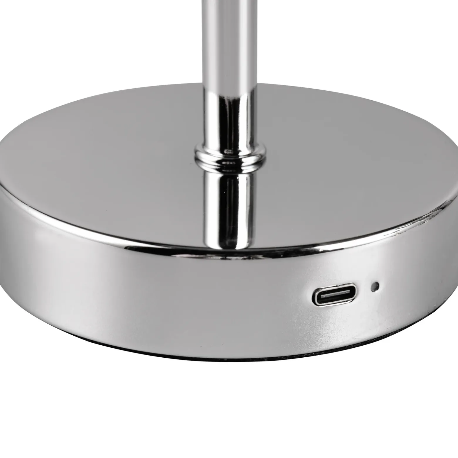Lámpara de mesa LED recargable Jeff, color cromo, altura 30 cm, metal