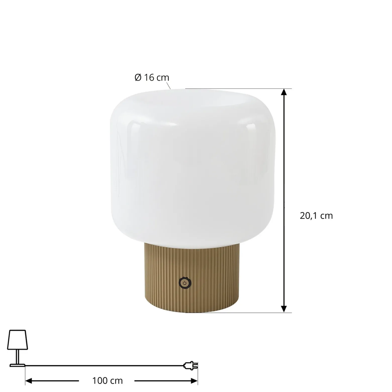lámpara de mesa LED recargable Lucande Katrin Palme, beige, cristal
