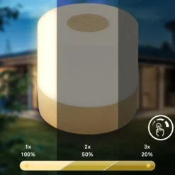 Lámpara de mesa LED recargable Cita con acabado en madera, USB-C, 2700 K,