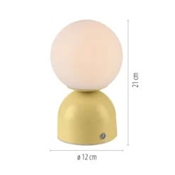 Lámpara de mesa LED recargable RUDI, amarilla, altura 20 cm, CCT, regulación