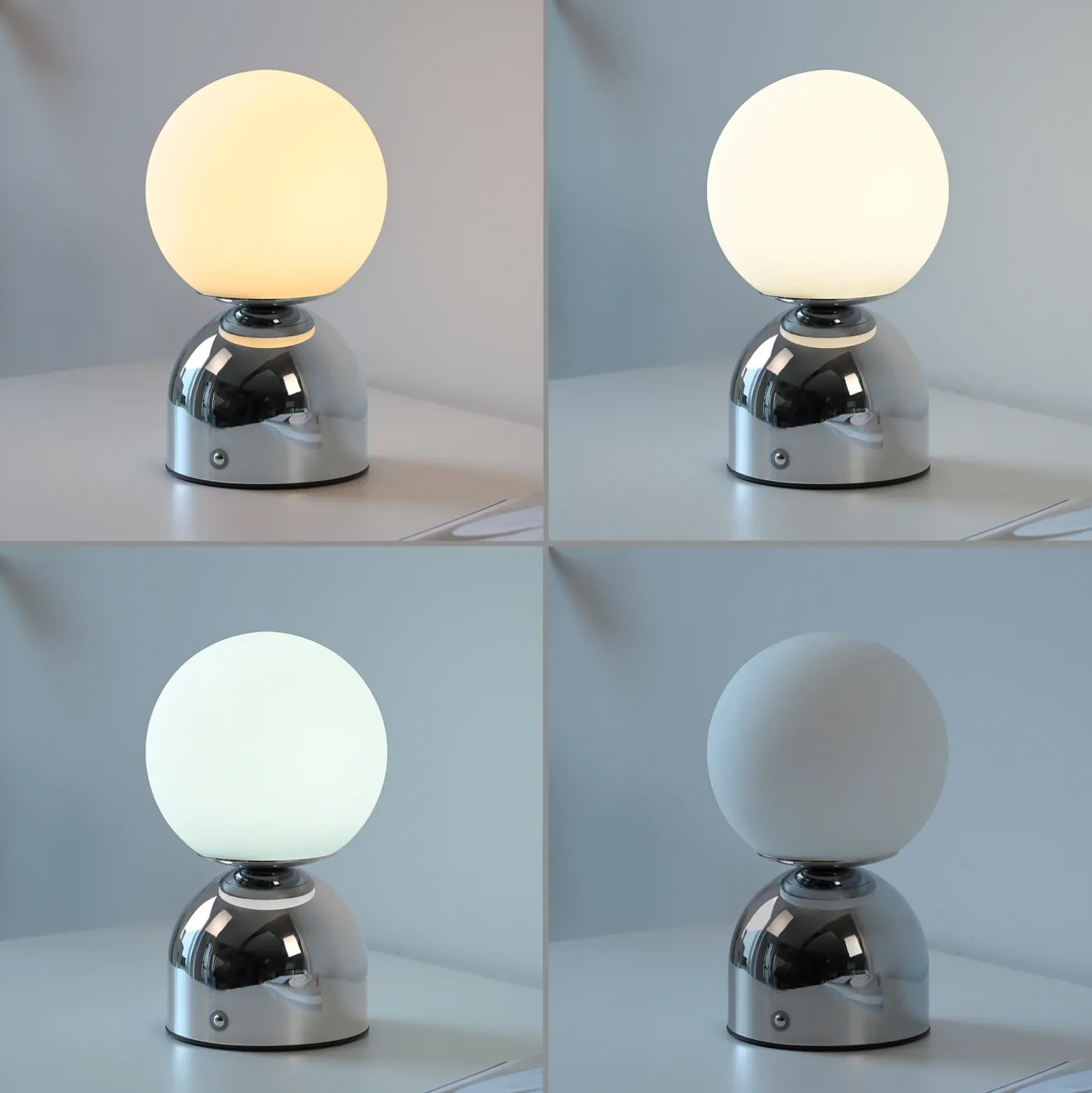 Lámpara de mesa LED recargable RUDI, cromada, altura 20 cm, CCT, regulación