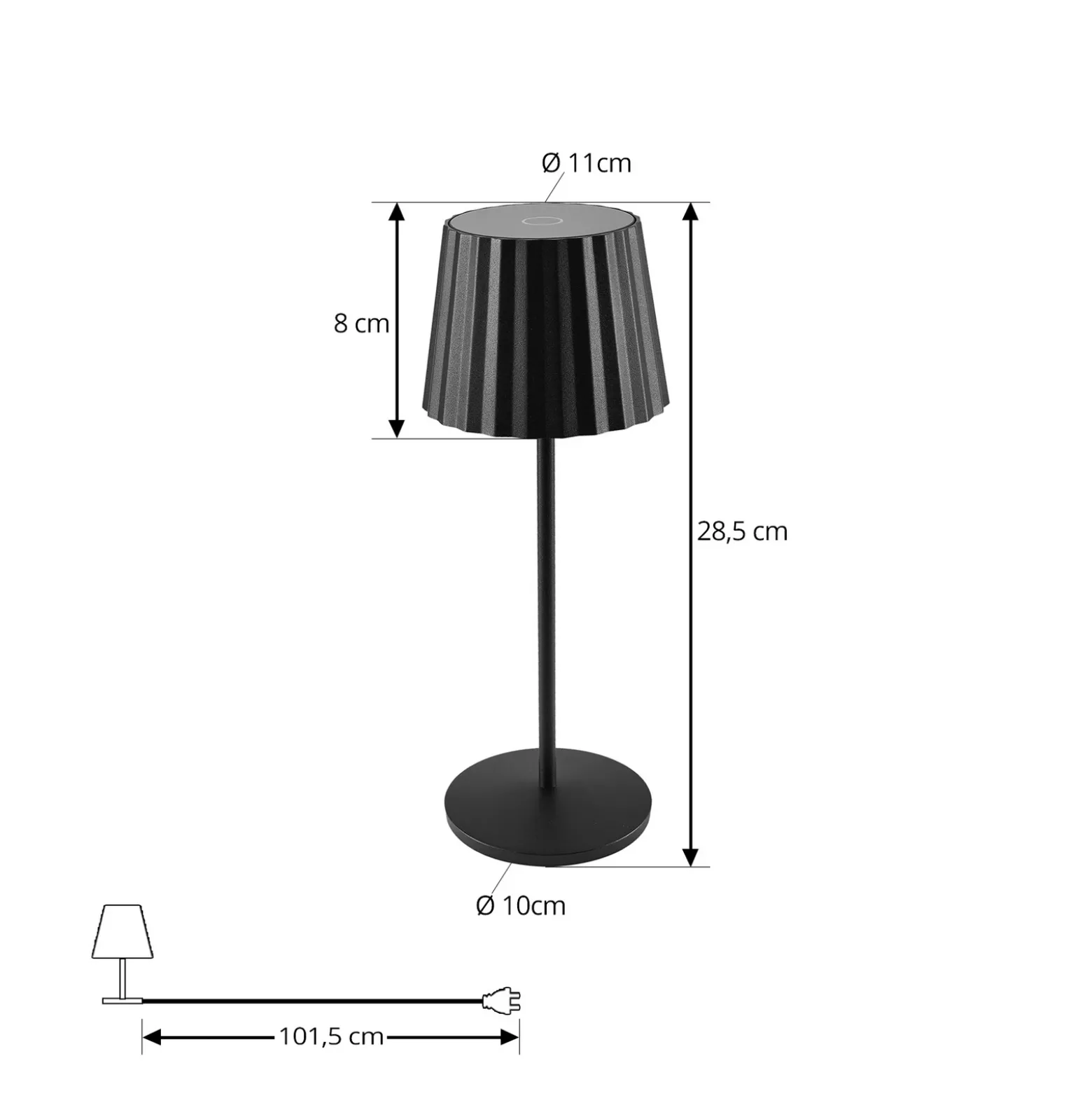 Lámpara de mesa LED recargable Lindby Esali, negra, metal, IP65