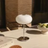 Lámpara de mesa LED recargable Lucande Anoria, cromada/blanca, cristal, IP44,