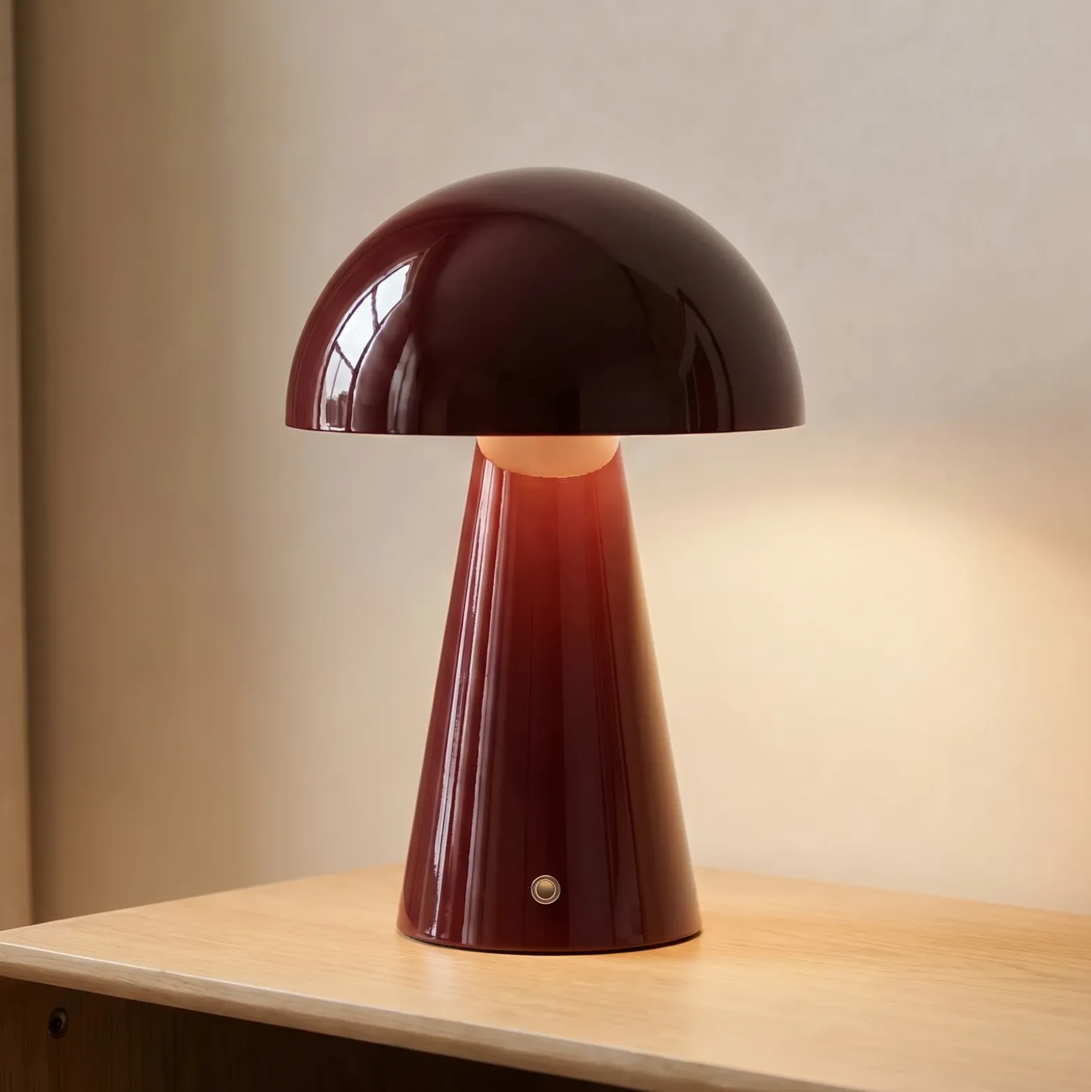 Lámpara de mesa LED recargable Lindby Nevijo, roja, Ø 20 cm, USB, atenuador de