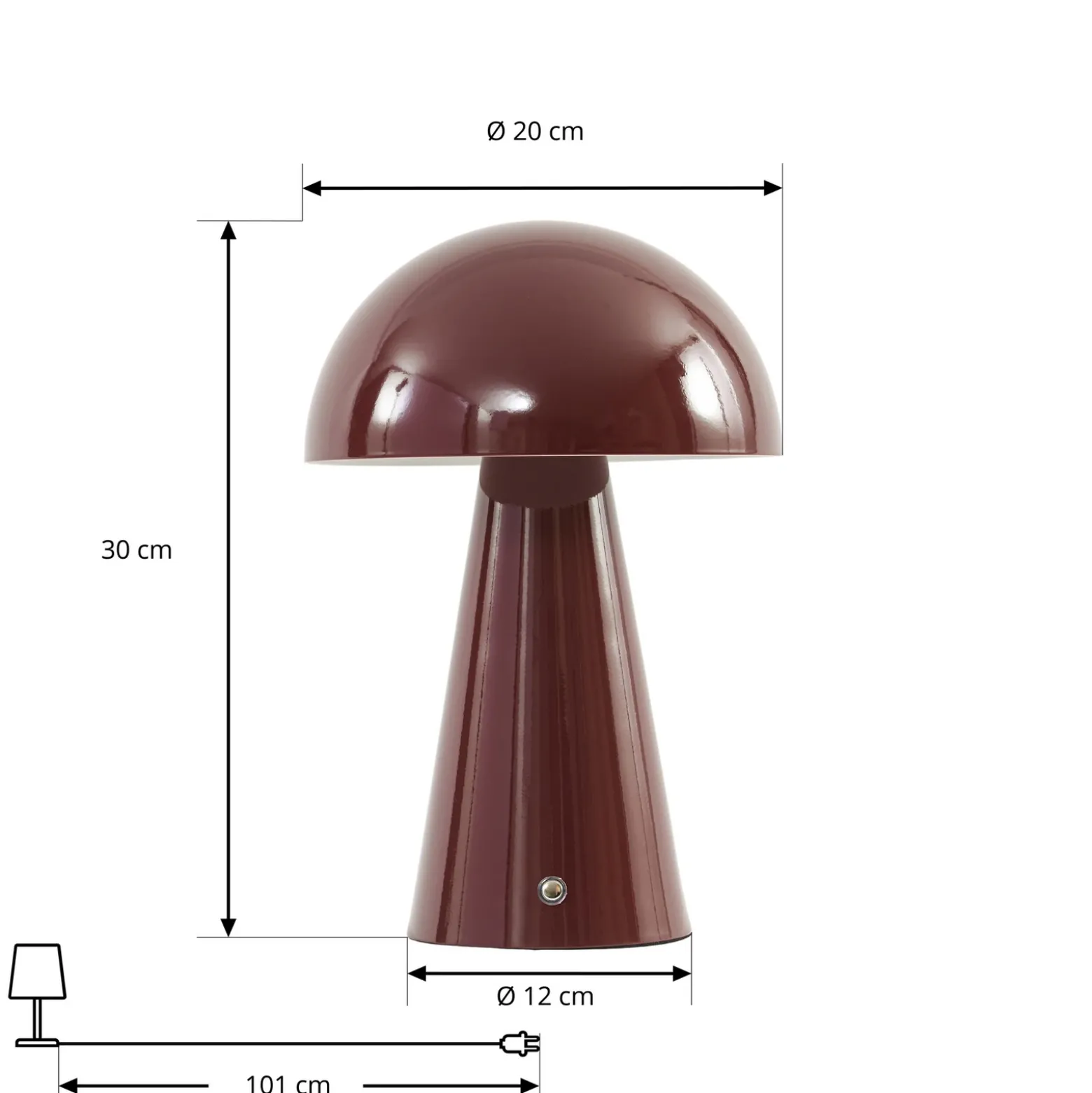 Lámpara de mesa LED recargable Lindby Nevijo, roja, Ø 20 cm, USB, atenuador de