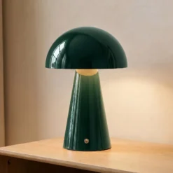 Lámpara de mesa LED recargable Lindby Nevijo, verde, Ø 20 cm, USB, atenuador de