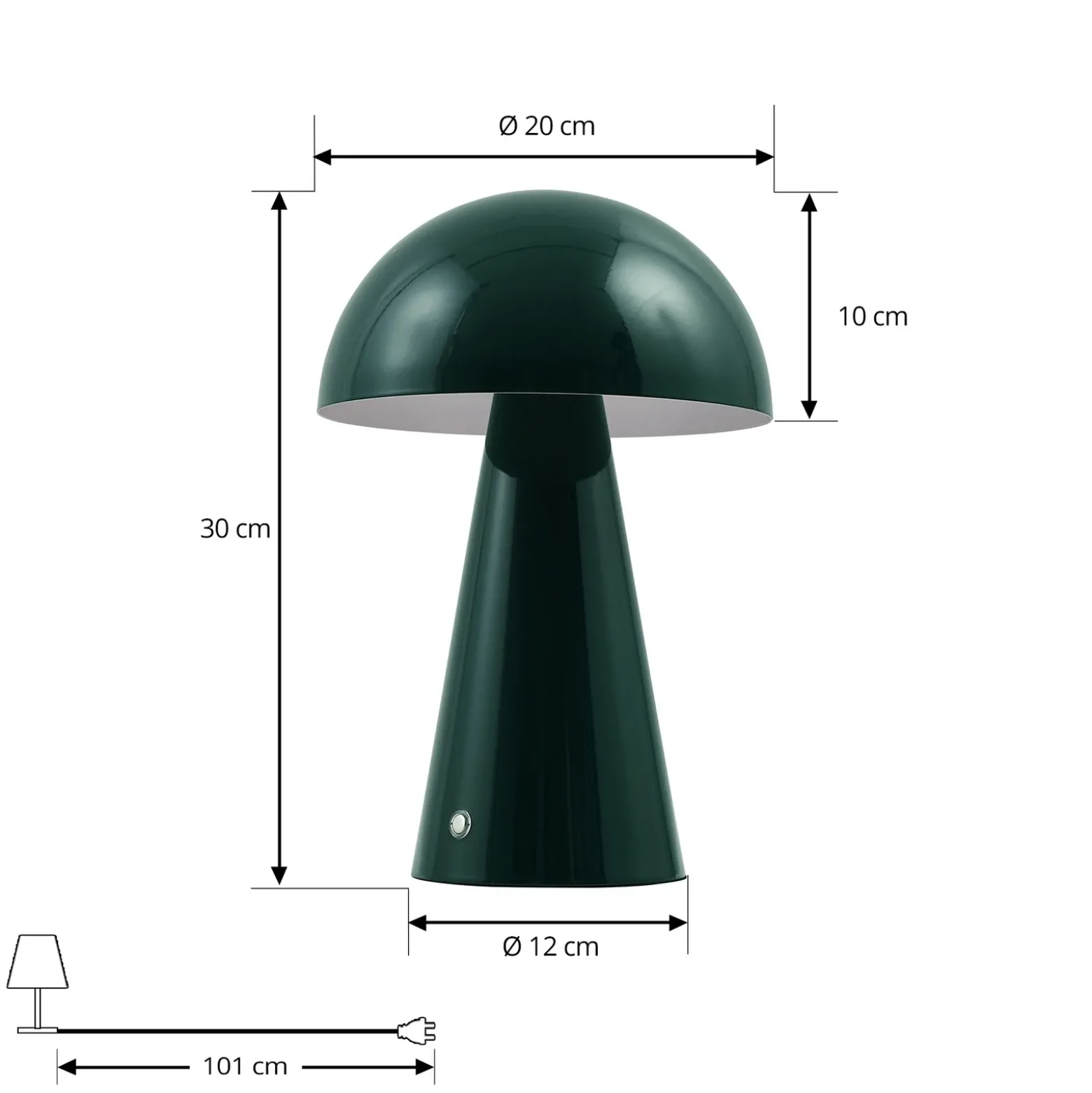 Lámpara de mesa LED recargable Lindby Nevijo, verde, Ø 20 cm, USB, atenuador de