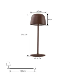 Lámpara de mesa LED recargable Lindby Arietty, marrón, atenuable, IP65
