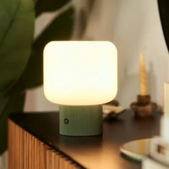 Lámpara de mesa LED recargable Lucande Katrin Palme, verde, cristal