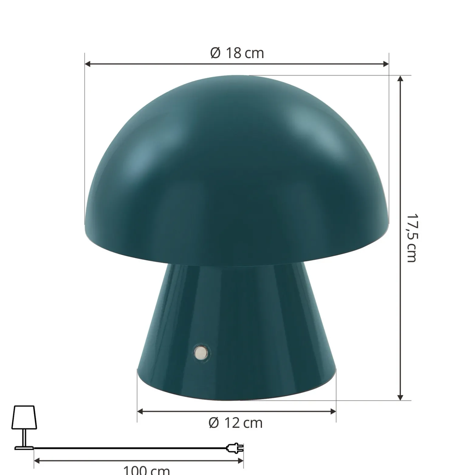 Lámpara de mesa LED recargable Lindby Nevijo, color petróleo, Ø 18 cm, USB,