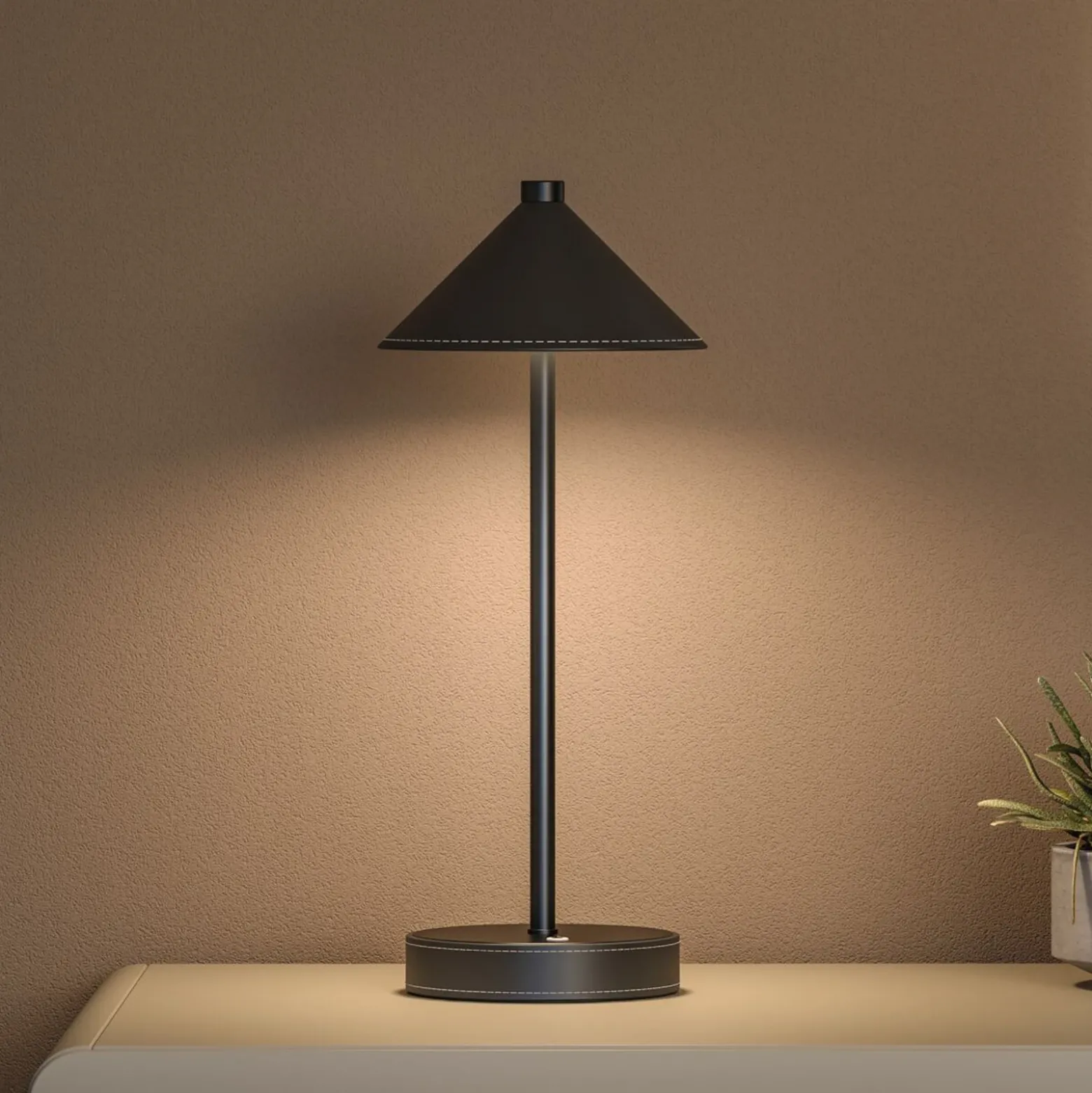 Lámpara de mesa LED recargable Paulmann Pellini, negra, luz hacia abajo, CCT