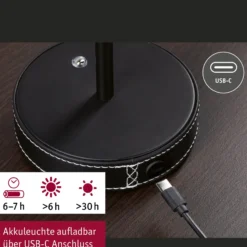 Lámpara de mesa LED recargable Paulmann Pellini, negra, luz hacia abajo, CCT