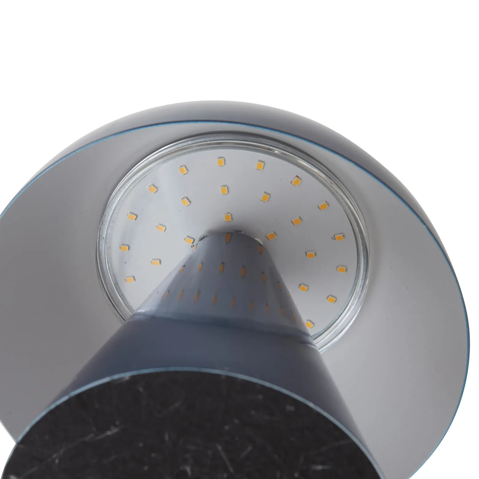 Lámpara de mesa LED recargable Lindby Nevijo, azul, Ø 18 cm, USB, atenuador de