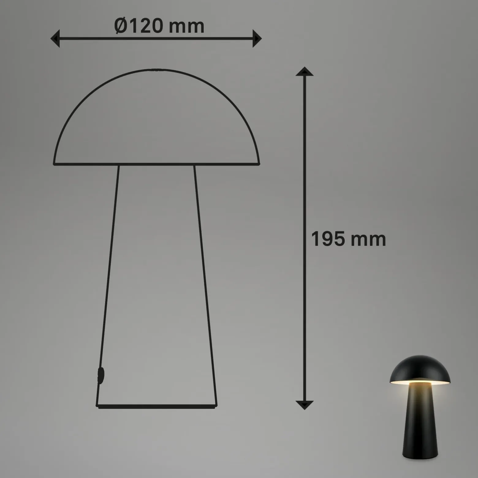 Lámpara de mesa LED recargable Fungo Mini, negra, táctil, plástico