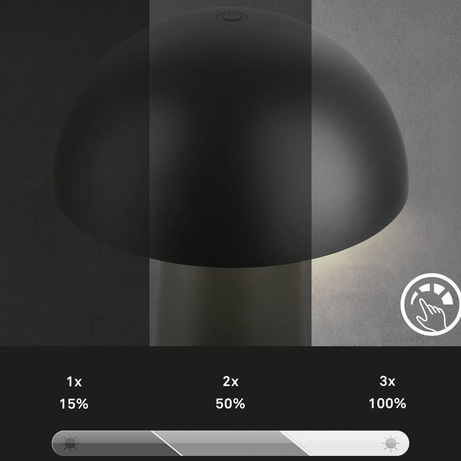 Lámpara de mesa LED recargable Fungo Mini, negra, táctil, plástico