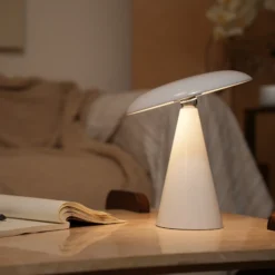 Lámpara de mesa LED recargable Beacon Kinoko, blanca, 27 cm, CCT