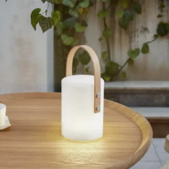 Lámpara de mesa LED recargable para exterior Lindby Juria, blanca, CCT, IP44
