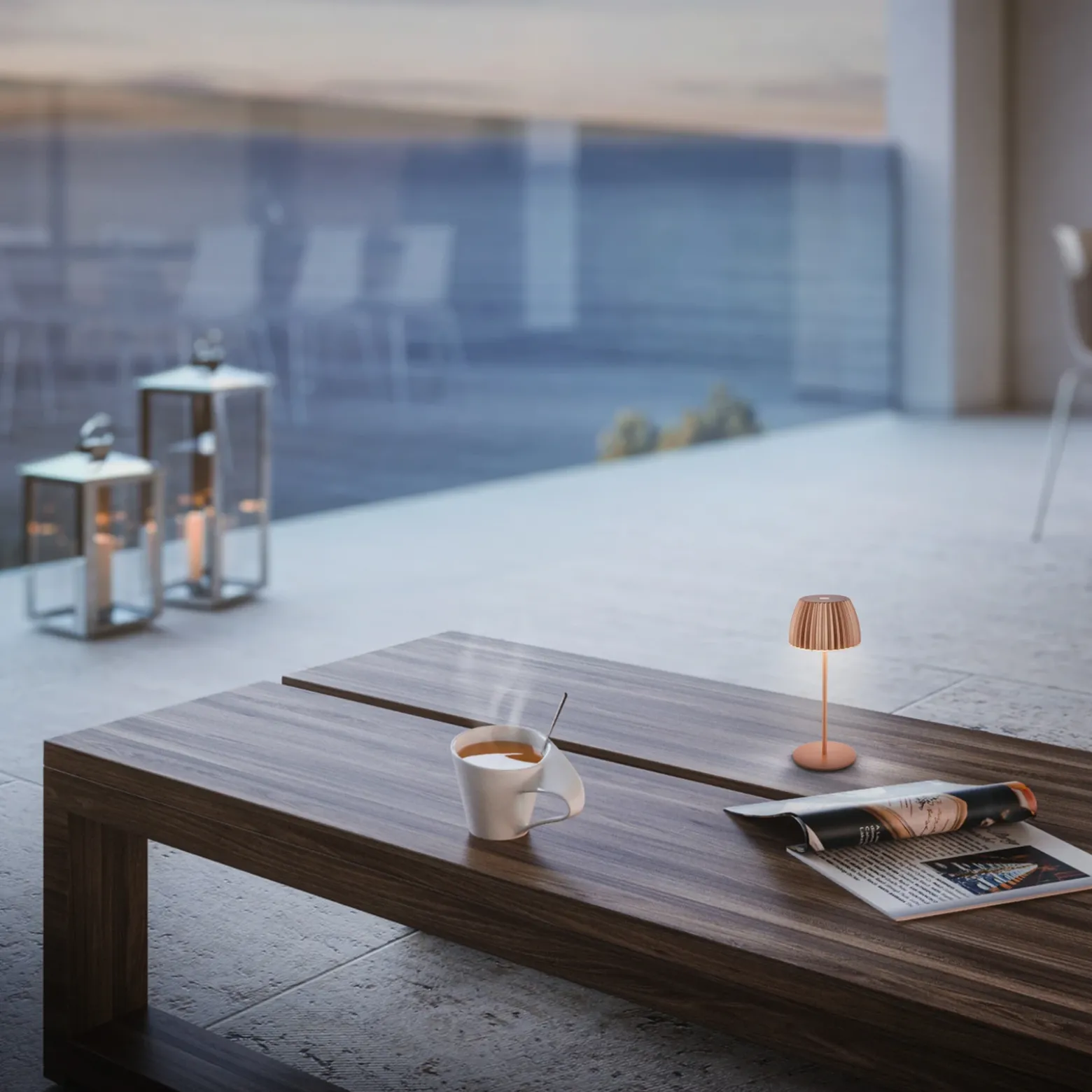Lámpara de mesa LED recargable Brilo unplugged Riffle, 20 cm, cobre
