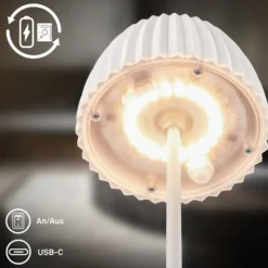 Lámpara de mesa LED recargable Brilo unplugged Riffle, 20 cm, blanca