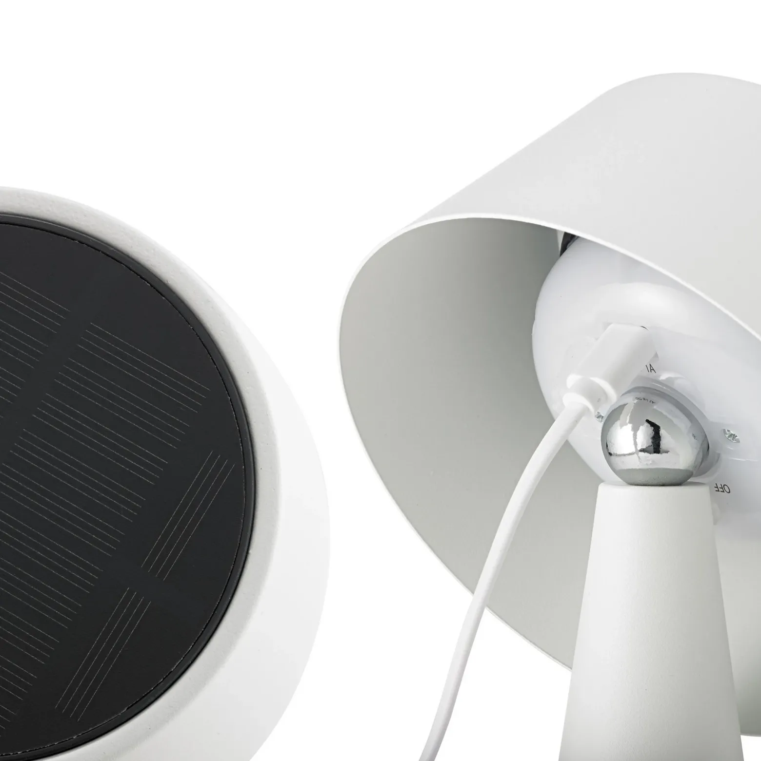 Lámpara de mesa LED recargable Solino, blanca, solar/USB, 26 cm, IP44
