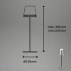 Lámpara de mesa LED recargable Kiki, plata envejecida, IP44, 3.000K