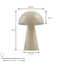 Lámpara de mesa LED recargable Lindby Nevijo, beige, Ø 20 cm, USB, atenuador de