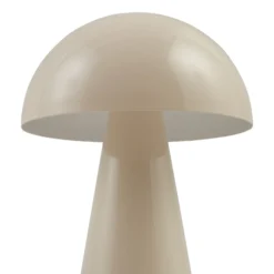 Lámpara de mesa LED recargable Lindby Nevijo, beige, Ø 20 cm, USB, atenuador de