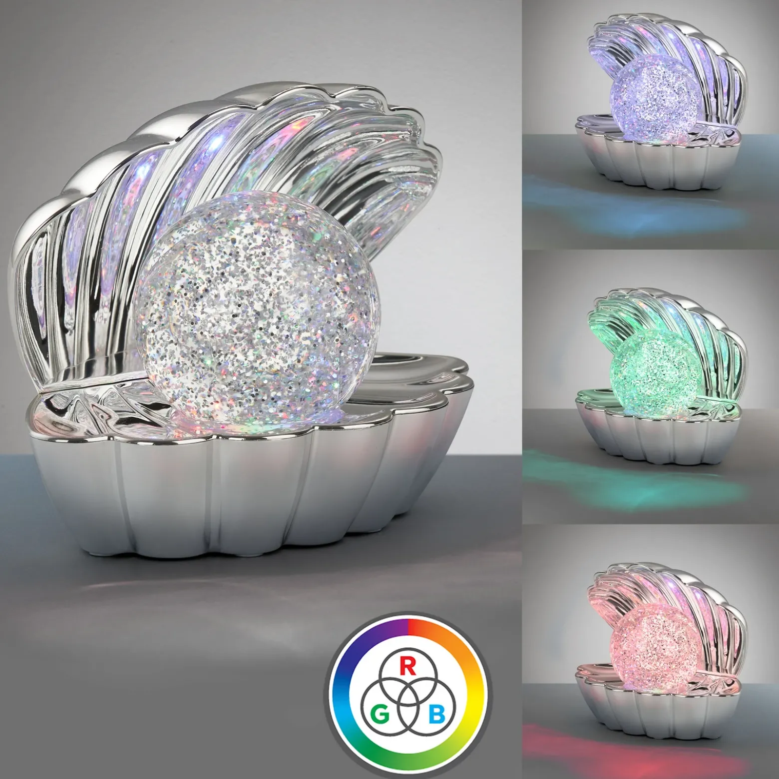 lámpara de mesa LED Shelly, color cromado, plástico, 18 cm, RGB