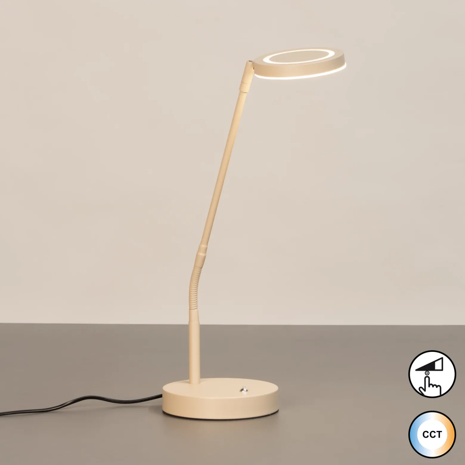 Lámpara de mesa LED Sorento, altura 48 cm, color arena, metal, CCT