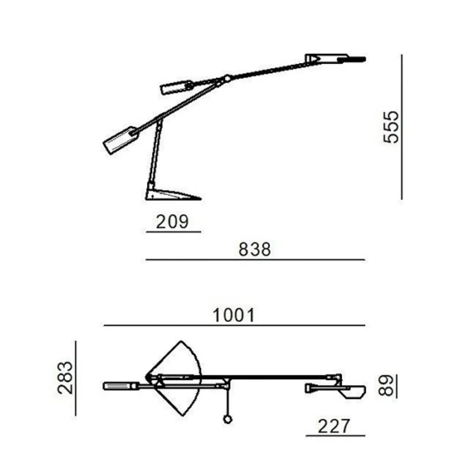 lámpara de mesa LED Stilnovo Halley, negra, saliente 100 cm