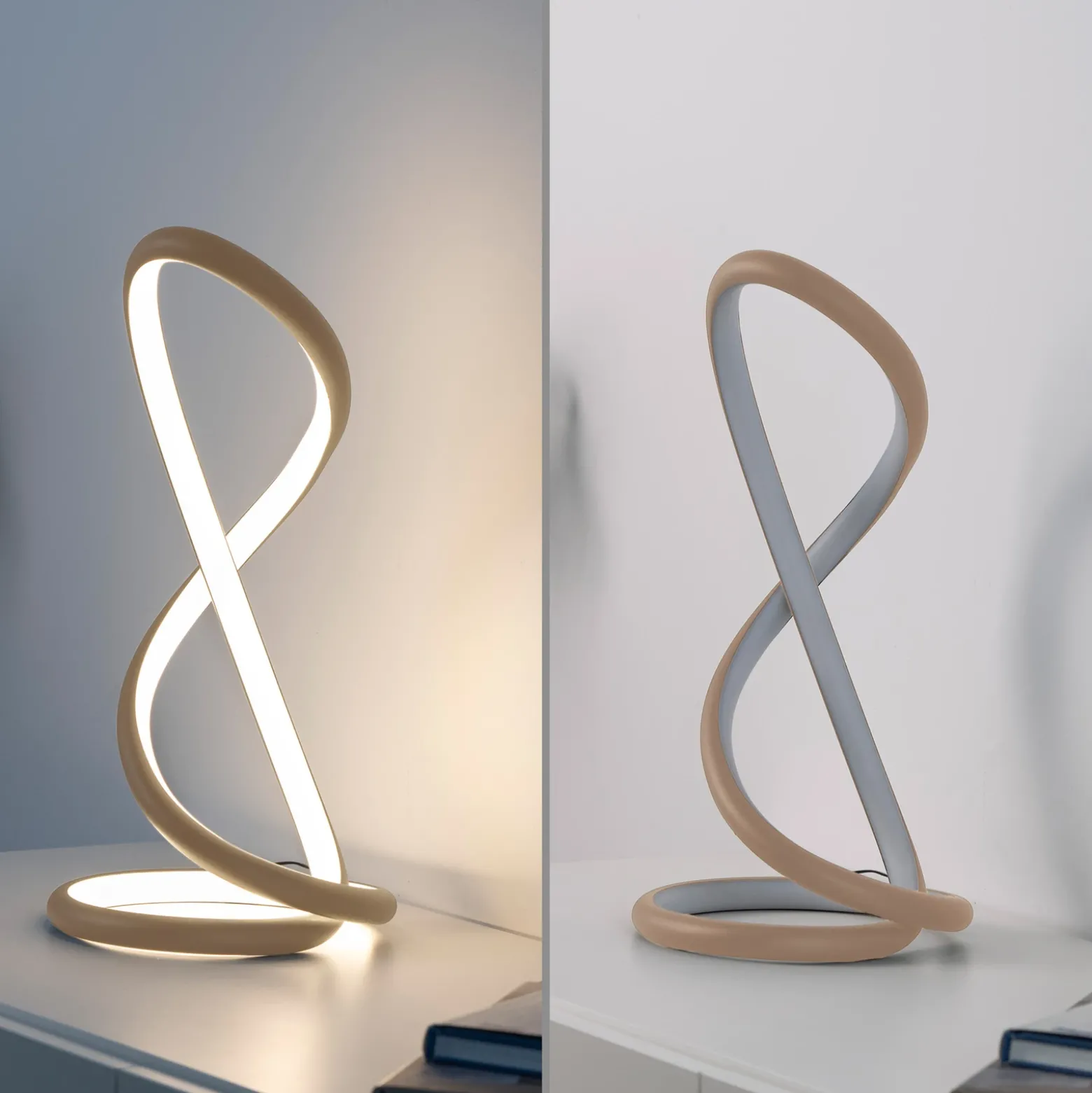 Lámpara de mesa LED Twist de Paul Neuhaus, color arena, altura 42 cm