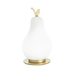 Lámpara de mesa LED Wilma, latón/blanco, con forma de bombilla, atenuable