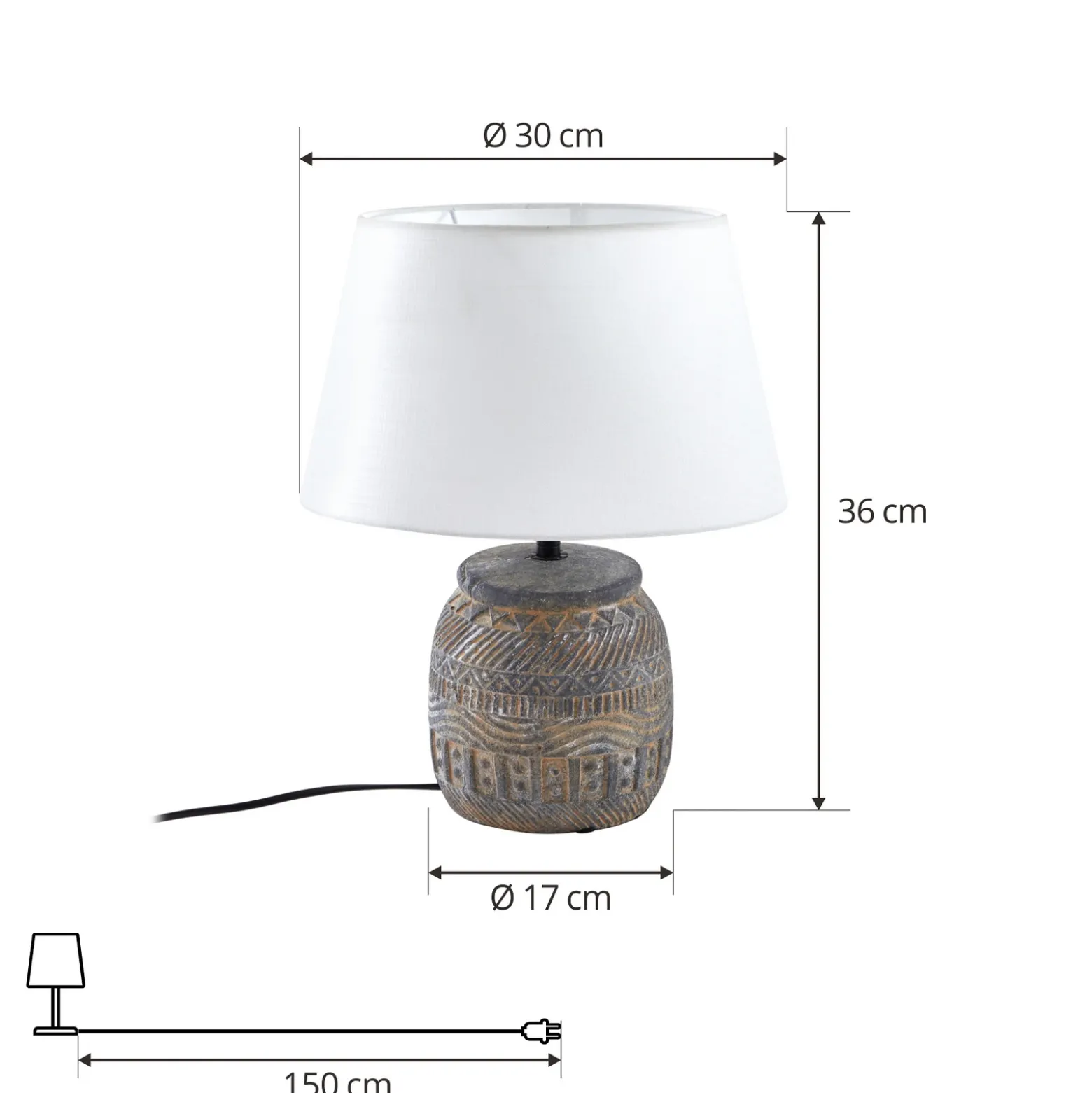 Lámpara de mesa Lindby Aelith, Ø 30 cm, gris, cerámica, E27