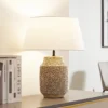 Lámpara de mesa Lindby Aelith, Ø 40 cm, marrón, cerámica, E27