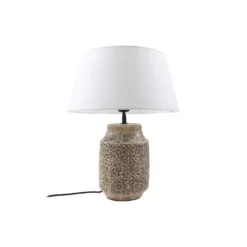 Lámpara de mesa Lindby Aelith, Ø 40 cm, marrón, cerámica, E27